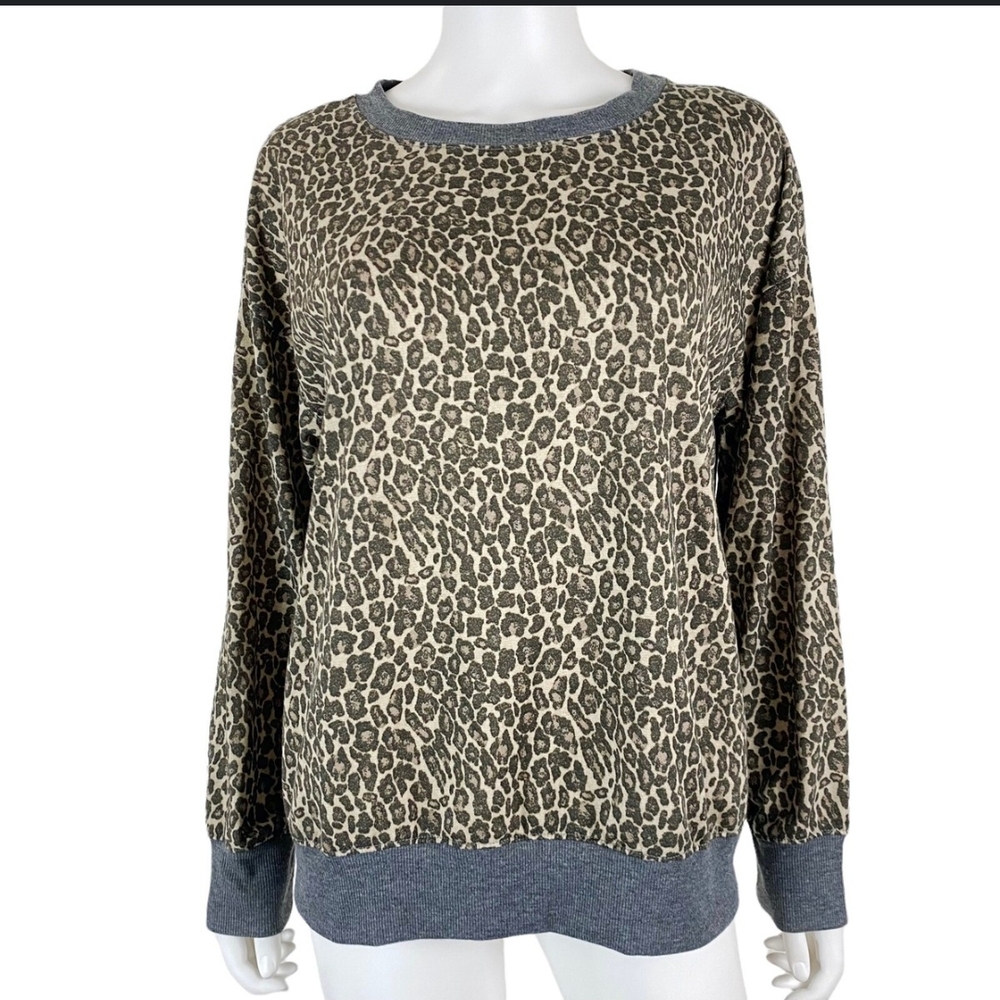 Splendid Leopard Print Sweater with Gray Trim S